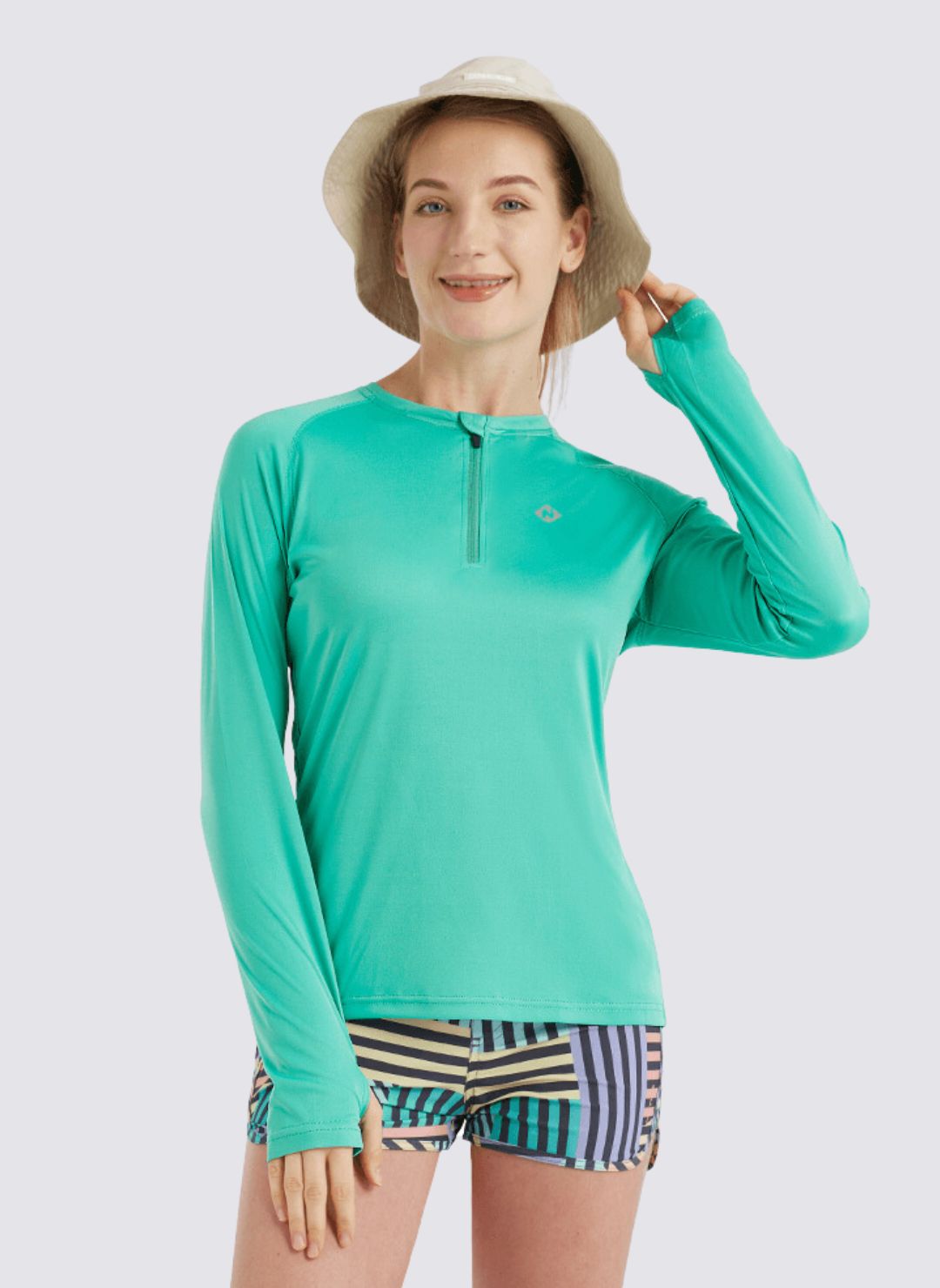 BALEAF Women's UPF 50+ Sun Protection T-Shirt Long Sleeve Half-Zip Thumb  Hole Outdoor Performance Blue Size XL