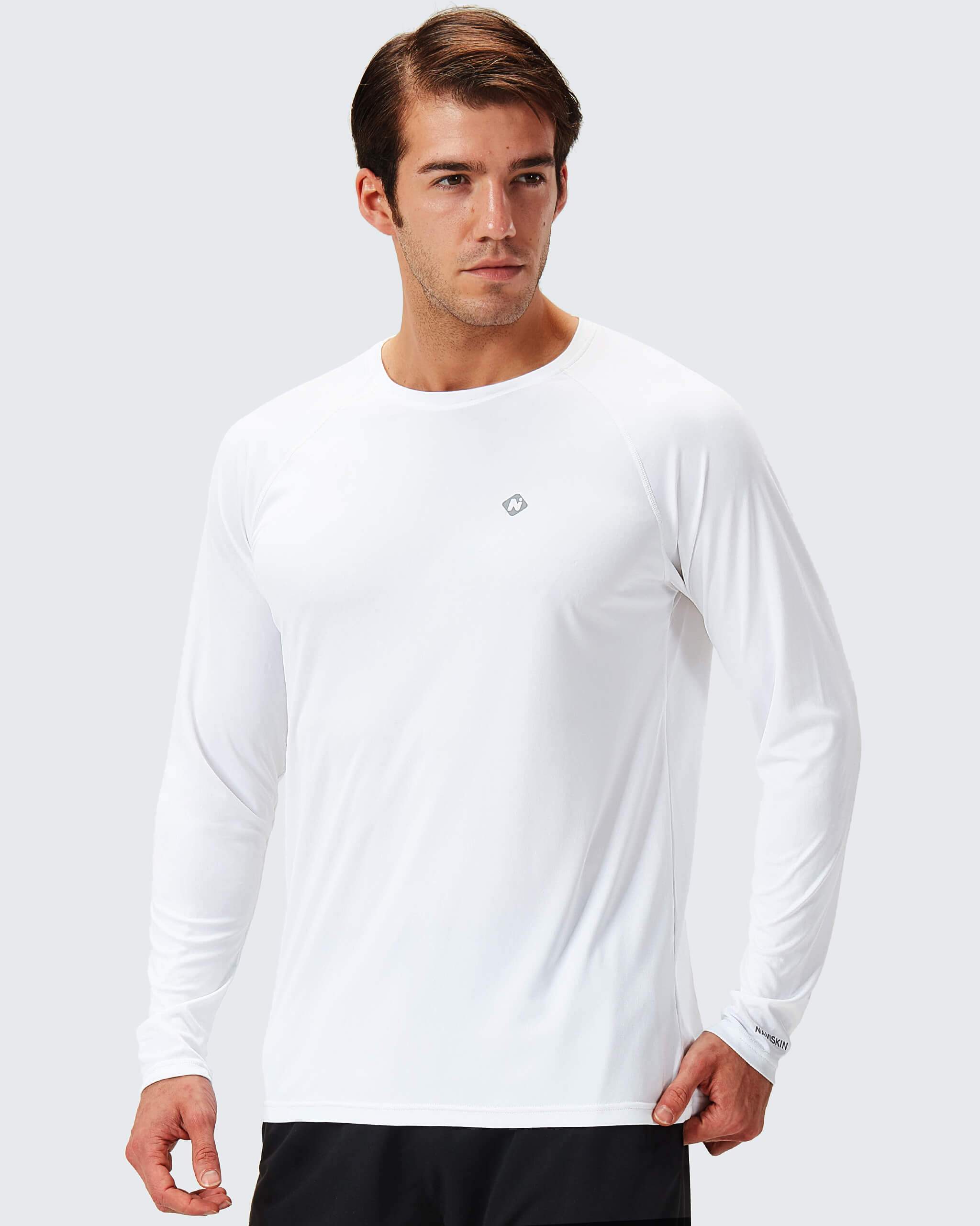 NAVISKIN Men's Quick Dry UPF 50+ Sun Protection Long Sleeve Fishing Tshirt Lightweight Hiking Shirts Rash Guard Swim Shirt, White / XX-Large