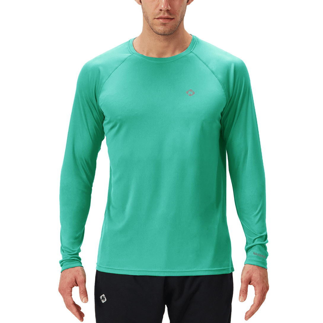 NAVISKIN Men's Quick Dry UPF 50+ Sun Protection Long Sleeve Fishing Tshirt Lightweight Hiking Shirts Rash Guard Swim Shirt, Green / Large