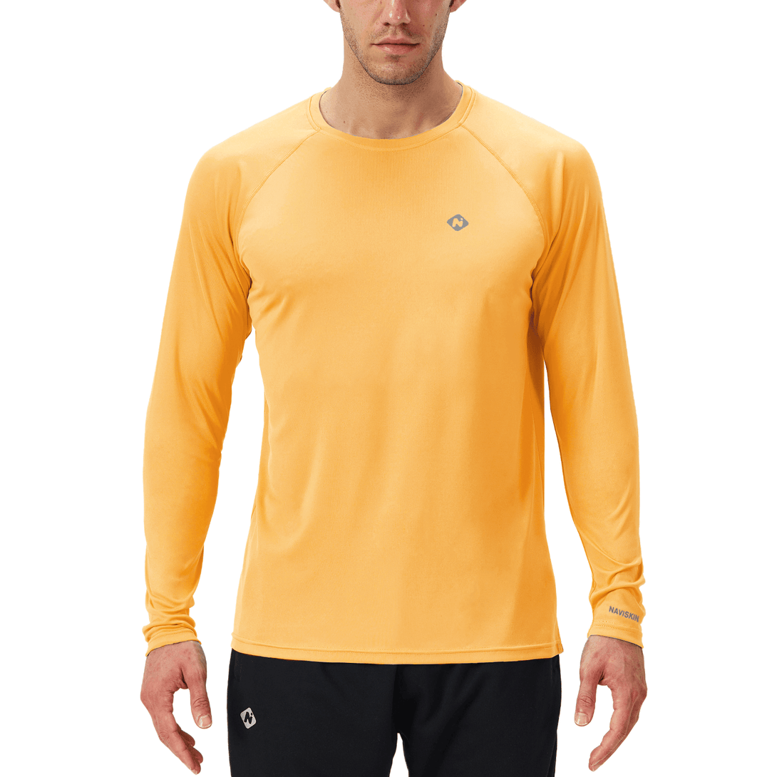 NAVISKIN Men's Quick Dry UPF 50+ Sun Protection Long Sleeve Fishing Tshirt Lightweight Hiking Shirts Rash Guard Swim Shirt, Honey Yellow / Large