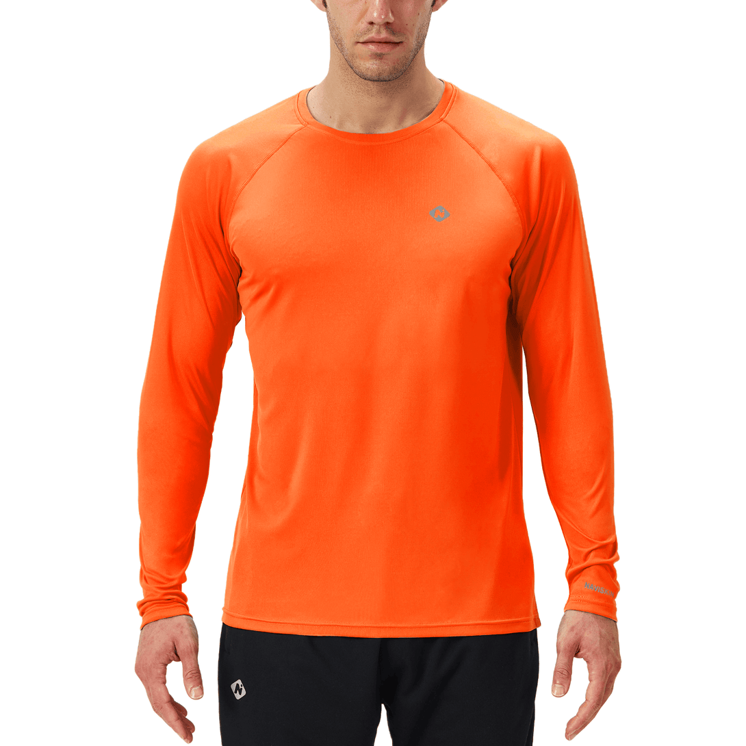 NAVISKIN Men's Quick Dry UPF 50+ Sun Protection Long Sleeve Fishing Tshirt Lightweight Hiking Shirts Rash Guard Swim Shirt, Sunset Red / X-Large