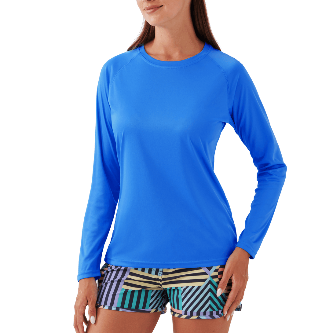 NAVISKIN Women's UPF 50+ Sun Protection Long Sleeve Shirts SPF Quick Dry Lightweight Hiking Shirts Rash Guard Swim Shirt, French Blue / XX-Large