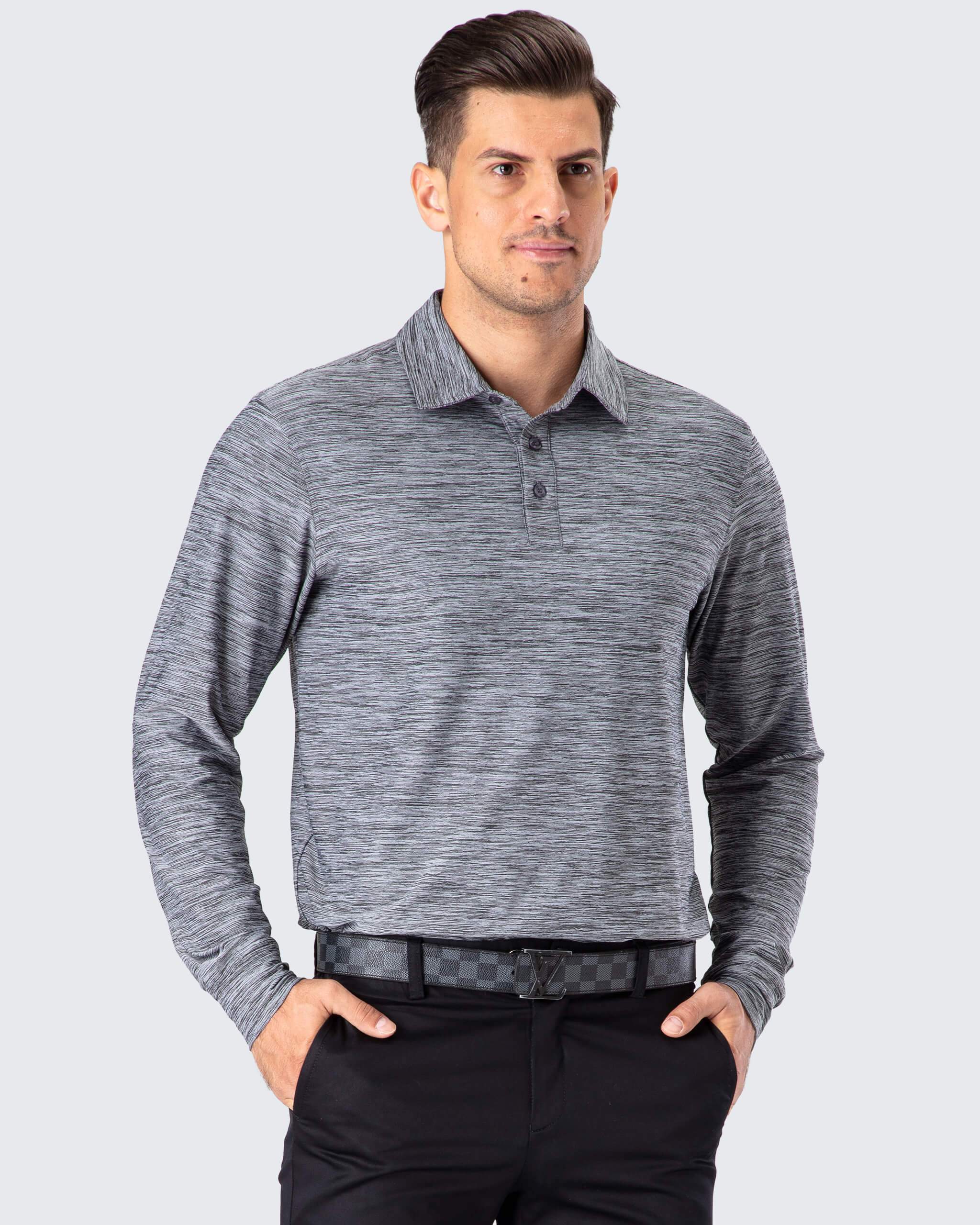 NAVISKIN Men's UPF 50+ Golf Polo Shirt Long Sleeve Quick Dry Athletic Workout, Dark Gray / Medium