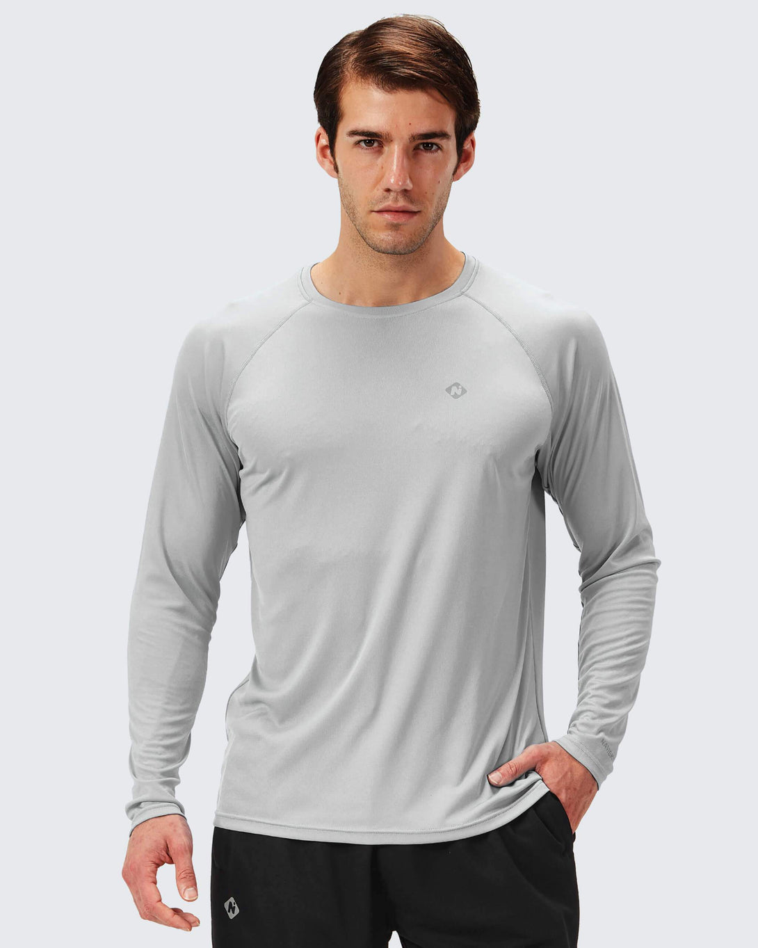 NAVISKIN Men's Quick Dry UPF 50+ Sun Protection Long Sleeve Fishing tshirt Lightweight Hiking Shirts Rash Guard Swim Shirt, Grey / X-Large